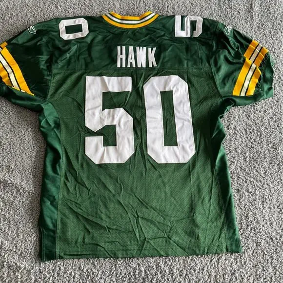 100% Authentic Reebok 2005 AJ Hawk NFL Green Bay Packers Mens 46 M Green Jersey